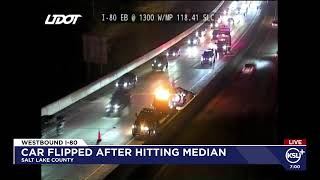 Vehicle flipped after hitting median on I-80