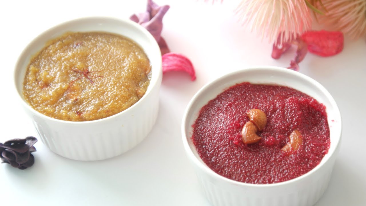 Hotel Style Rava Kesari in 2 ways Saffron milk Kesari Beetroot