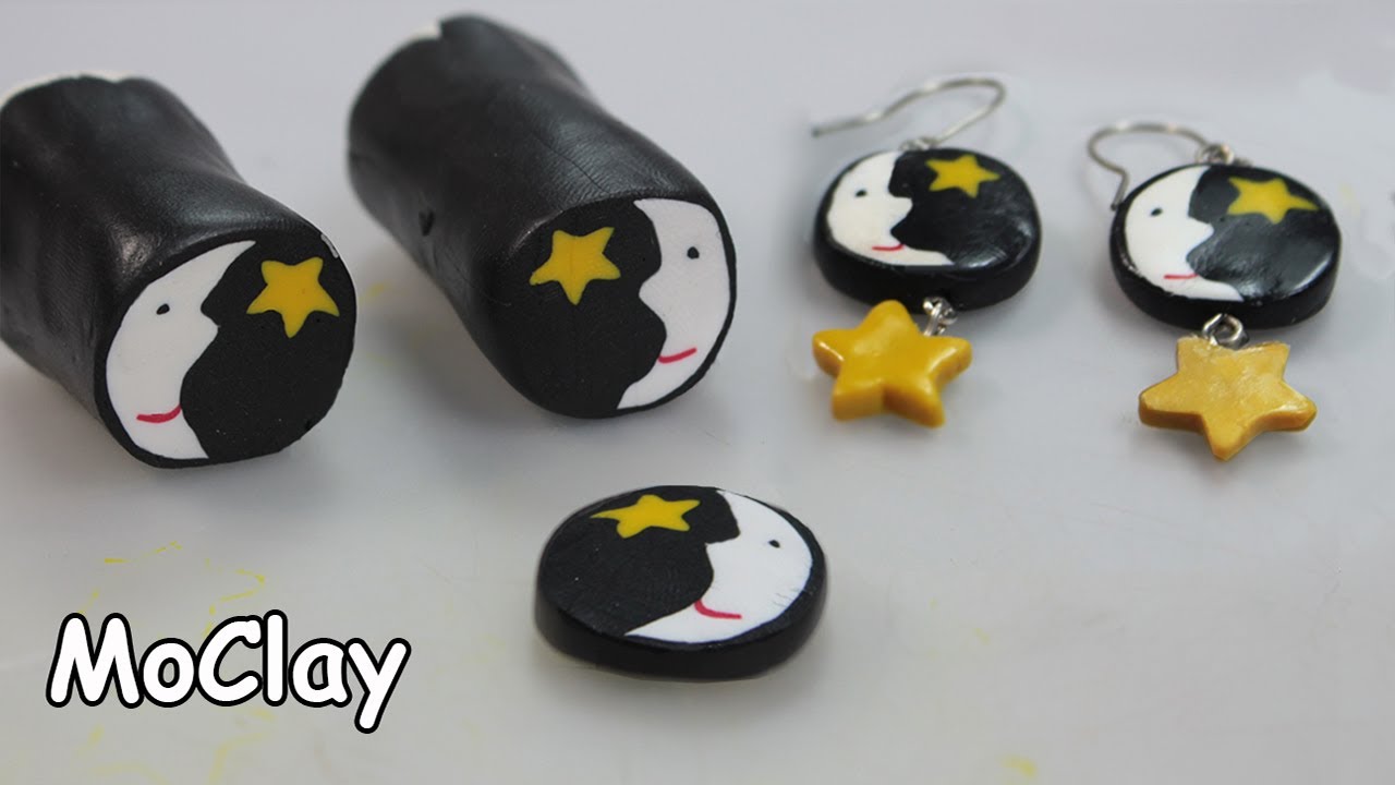 Black Moon and Star Polymer Clay Earrings