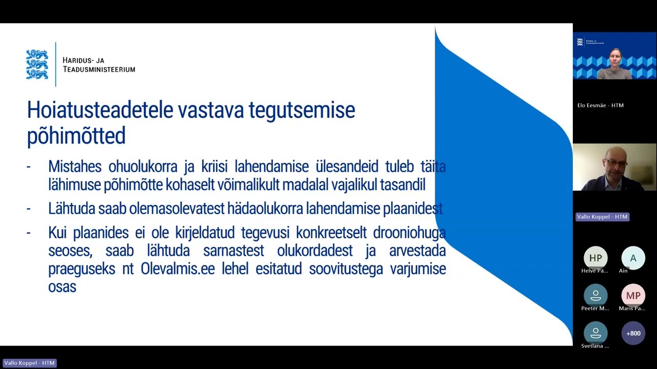 Haridusasutuste infotund seoses riigi hoiatusteadetele vastavate tegevuste korraldamisega