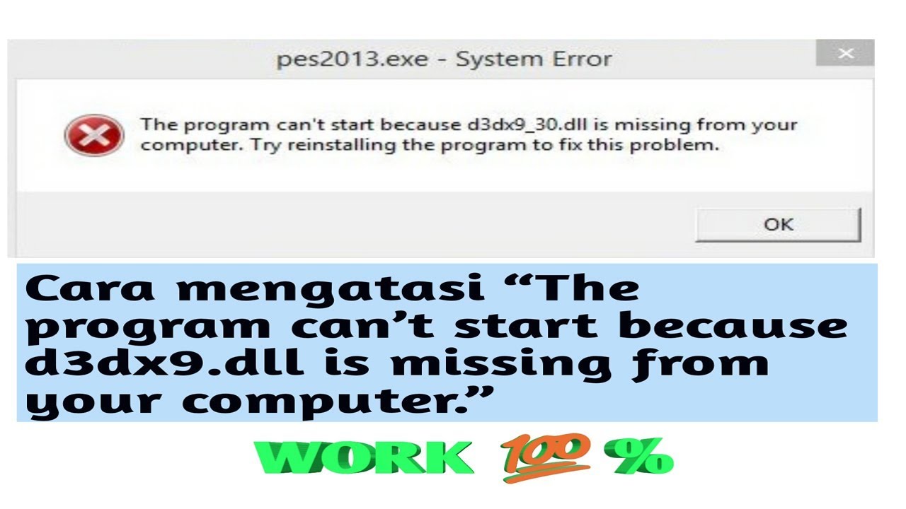 Reinstalling the application may fix this problem. D3dx9_30.dll. Windows d3dx9_30.dll. The program can't start because d3dx9_39 dll is missing from your Computer. Try reinstalling the program to Fix this problem.. The program cant start because d3dx9_39.dll лига легенд.