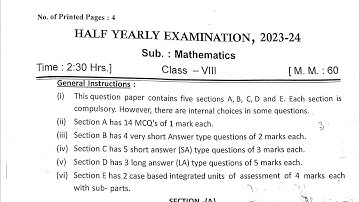 CLASS-8 MATHS / Half Yearly Exam Question Paper / CBSE / KV Kendriya Vidyalaya Students