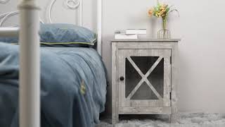 Jaxpety Rustic Set of 2 Wooden Nightstand with X-Design Glass Door, End Table Sofa Side Table