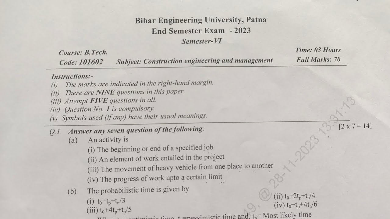 Semester 6 Construction engineering management | Previous year question ...