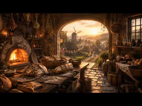 Morning in an Old Village Bakery 🍞 Cozy Fireplace Ambience for Sleep, Study & Relaxation