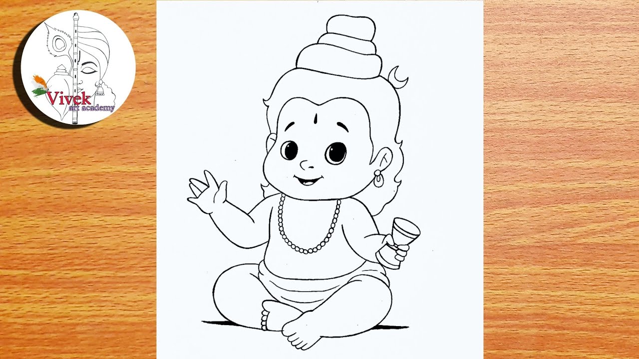 Простой и красивый рисунок Бала Шивы | Простой рисунок | Контурный рисунок Махадева