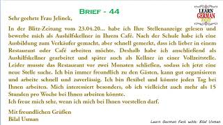 Learn German with Bilal:- German  Brief 44 - A1, A2, B1, B2, C1, C2