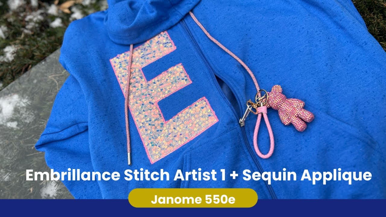 Digitizing an Appliqué Letter in StitchArtist 1 + Sequin Fabric Hoodie LIVE | Janome 550e