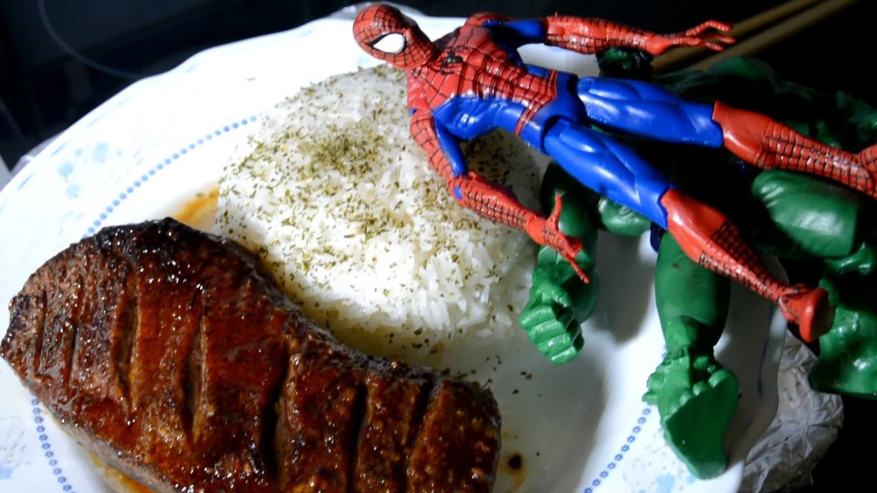 The Incredible Hulk and Spiderman cooking goose breast for dinner with ...