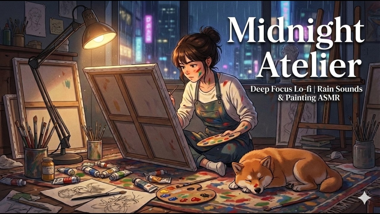 【深夜の作業用BGM】雨降るアトリエと絵の具の音🎨 深く集中するためのLo-fi Hip Hop | 勉強・睡眠・読書・ASMR