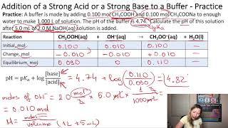 Buffer capacity. The pH of buffer solutions after the addition of a strong acid or base.