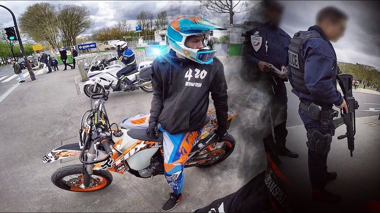 POLICE VS SUPERMOT STUNT DEVANT LA TOUR EIFFEL BURN, WHEELING 1/3