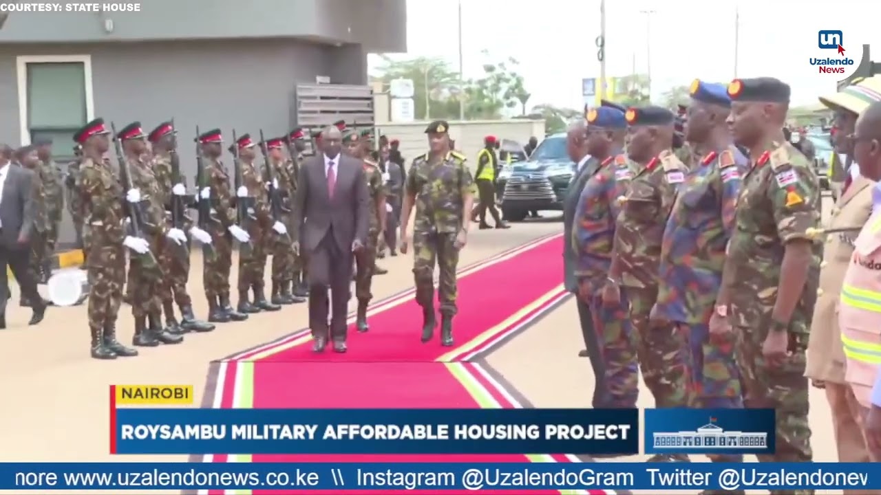 President Ruto arrives for the opening of the Roysambu Military Affordable Housing Project