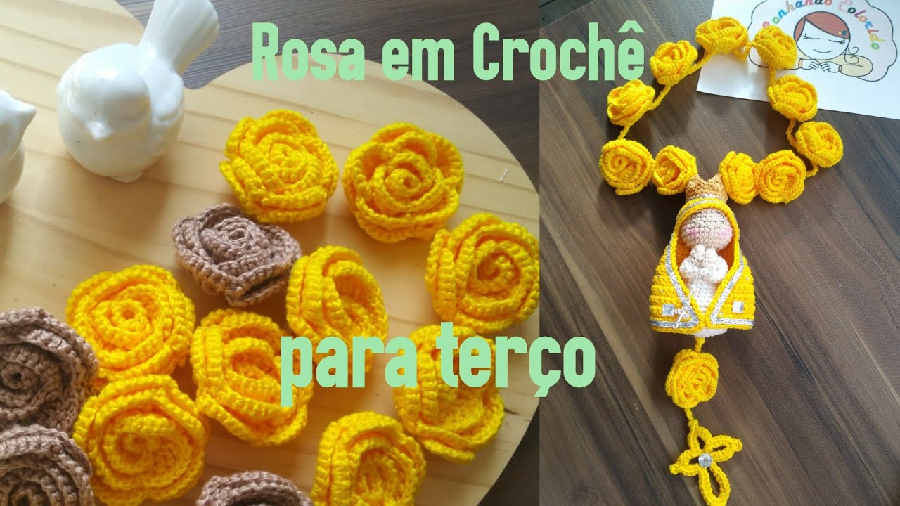 Rosa em croche para terço