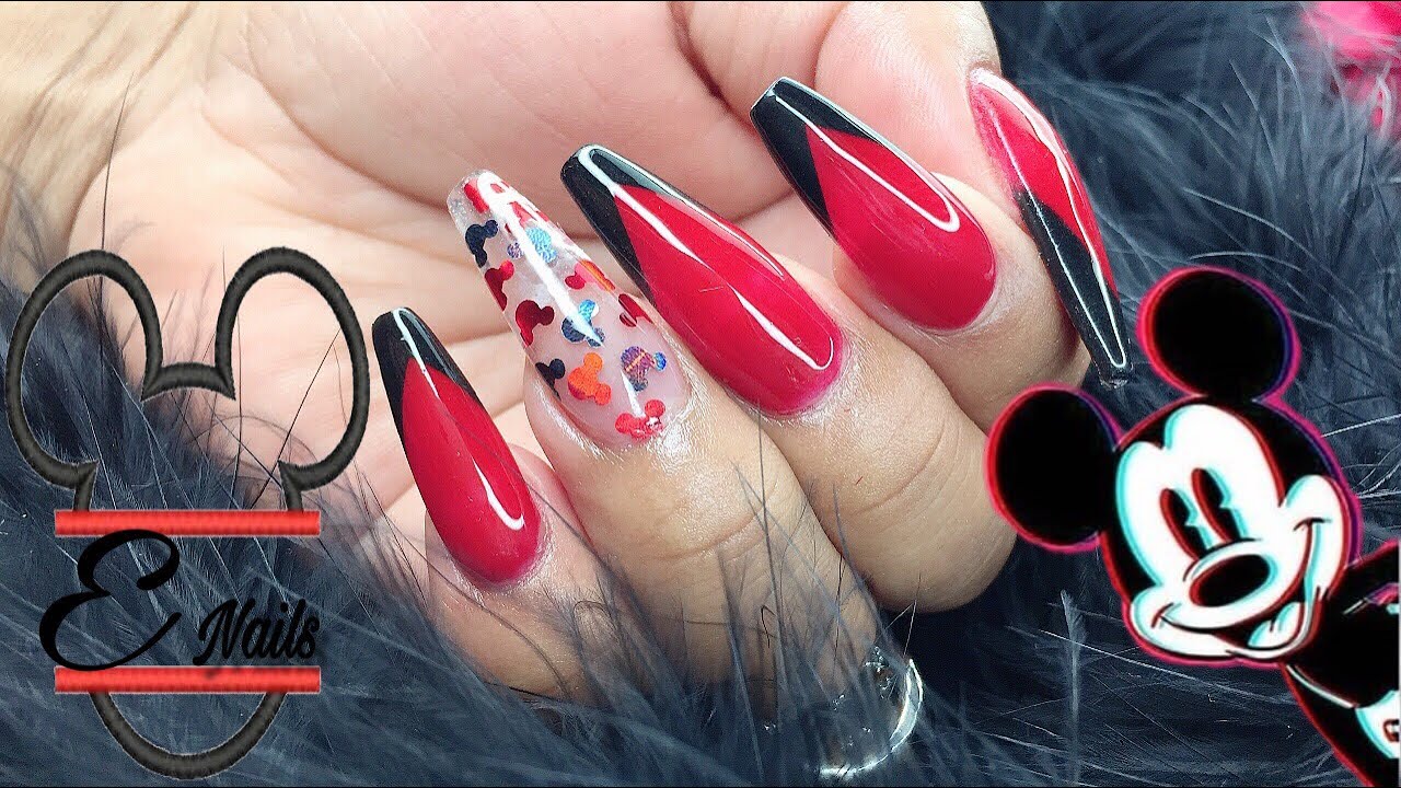 Uñas acrílicas Mickey Mouse nails art Disney decoración acrylic tutorial  con figuras rojo y negro ❤️ - thptnganamst.edu.vn