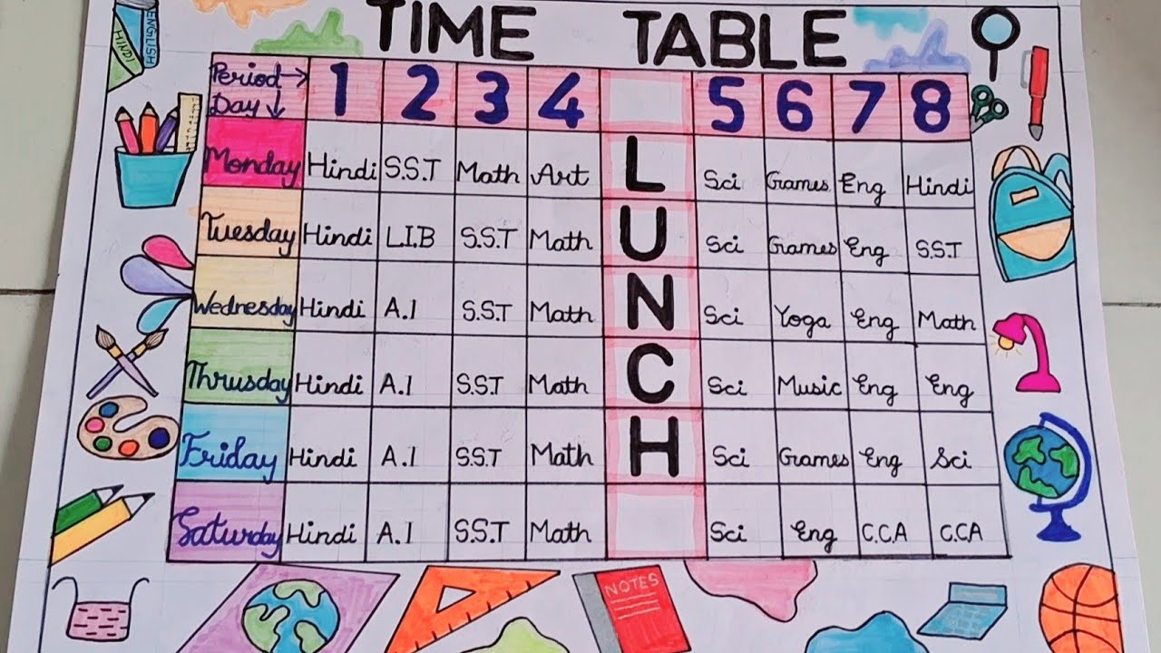 Unique Time Table Design | School Time Table |DIY | HOW TO MAKE TIME ...