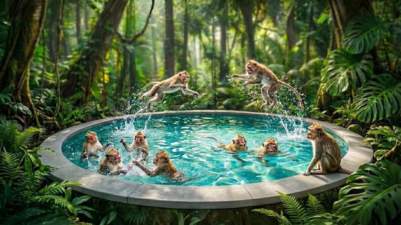 Monkeys Build a Giant Swimming Pool in the Deep Forest | Relaxing Jungle Survival