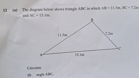 Calculate angle ABC, area ABC and shortest distance from B to AC. 2021 paper 2 Trigonometry.