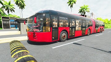 Long Bus, City Bus, School Bus Vs Massive Speed Bumps - BeamNG Drive