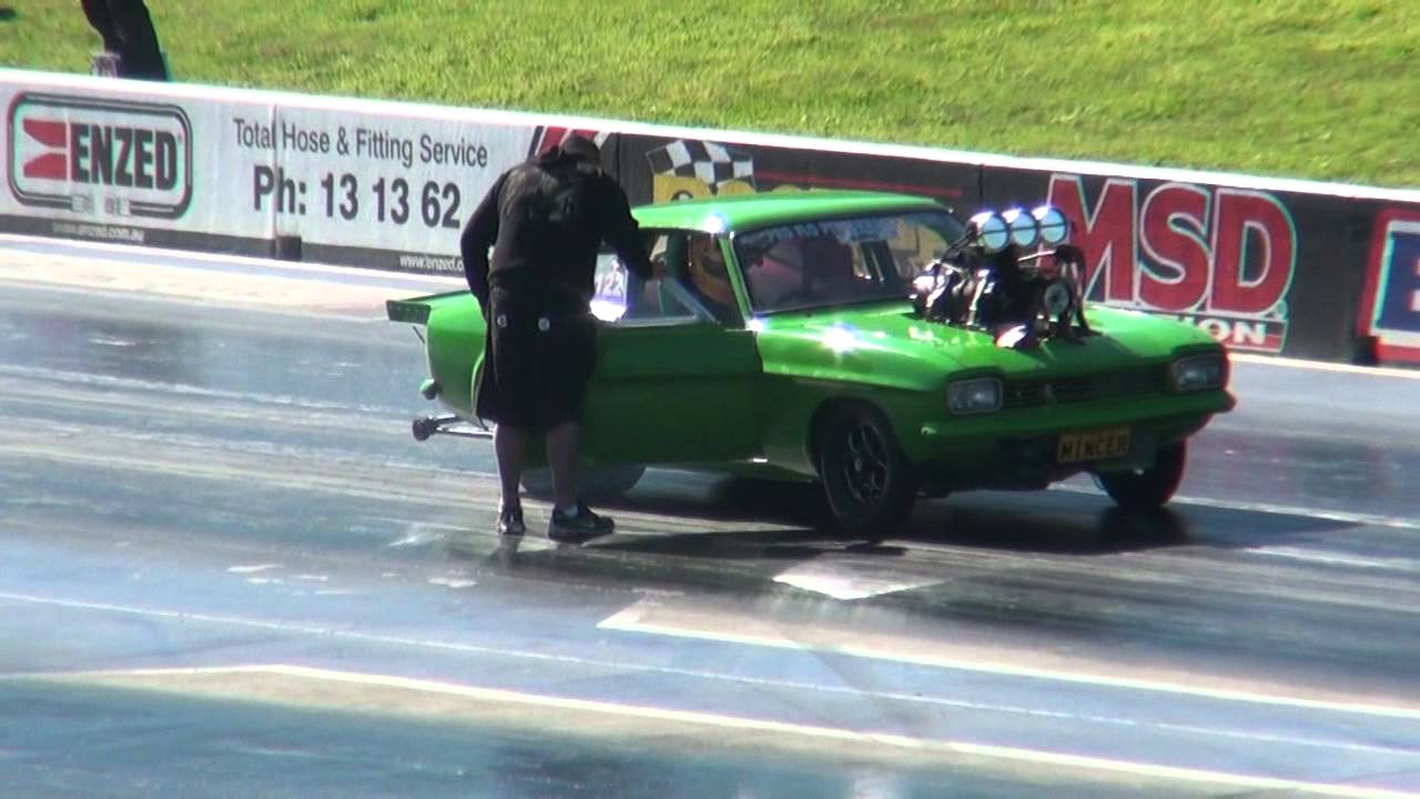 FORD CAPRI BLOWN V8 ( MINCER ) RUNS 7.54 193 MPH AT THE STREET MACHINE NATIONALS 14.5.2011