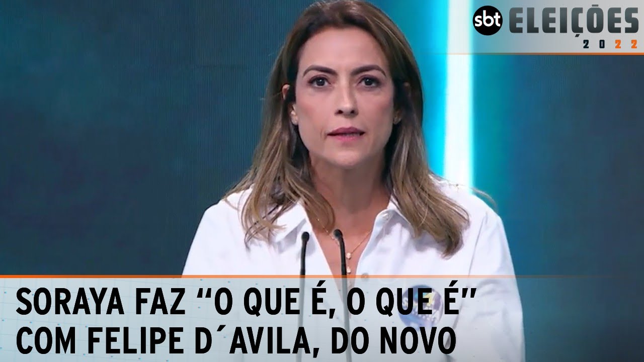 Soraya faz brincadeira de “O que é o que é” com Felipe D’Avila, do Novo | Debate presidentes 2022