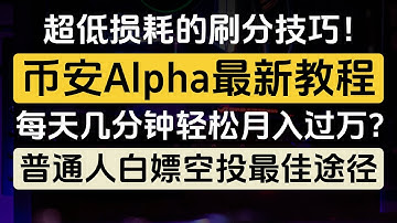 币安Alpha最新教程，普通人白嫖空投的最佳途径，超低损耗的刷分技巧分享！用钱包刷好还是用交易所刷好？每天几分钟轻松月入过万？新版「反向订单」的妙用，4倍交易量加成，币圈最火的羊毛