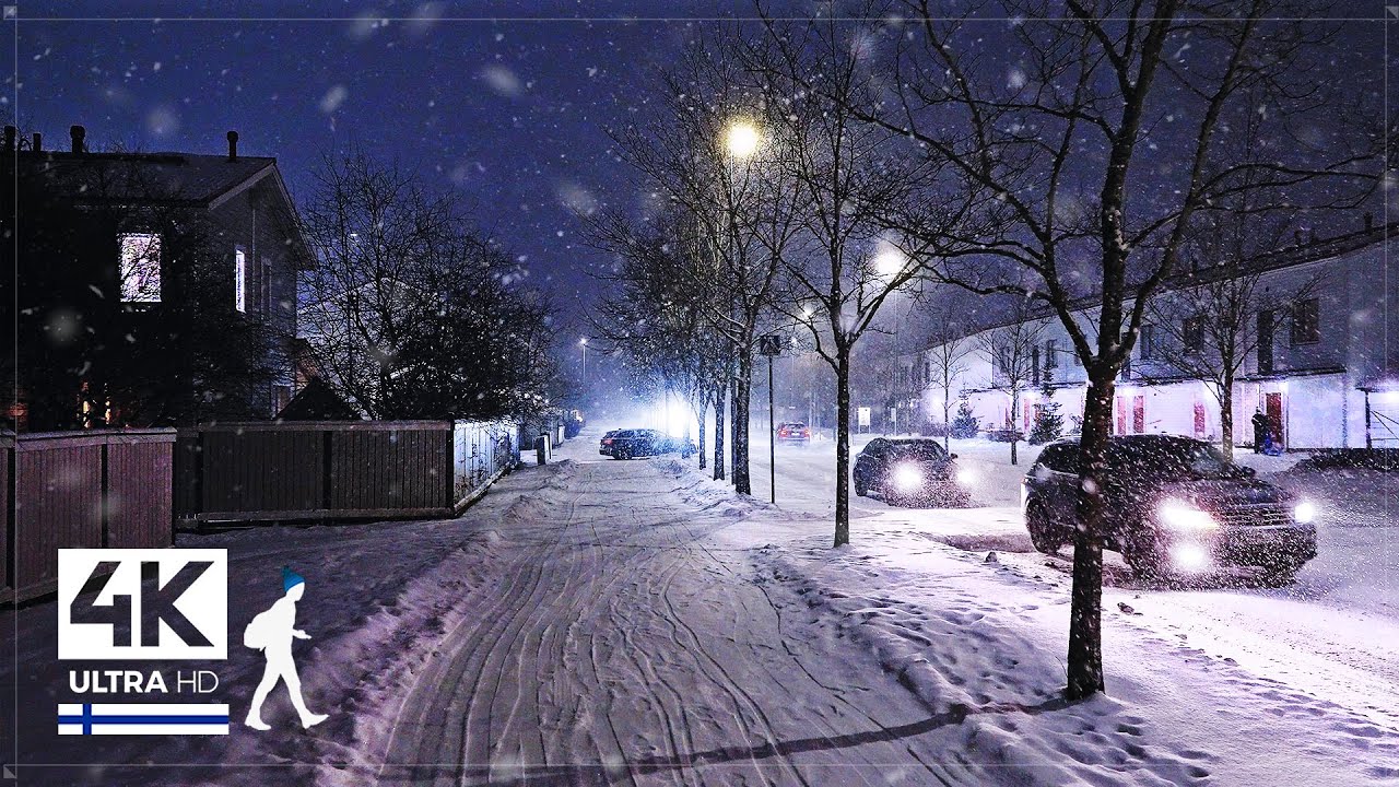 Прогулка под снегом в сельской неотерической деревне, Финляндия (Масала) - Slow TV 4K