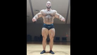 Hairy bulging muscle god Caleb Blanchard (United States) flexing his off-season buff body!