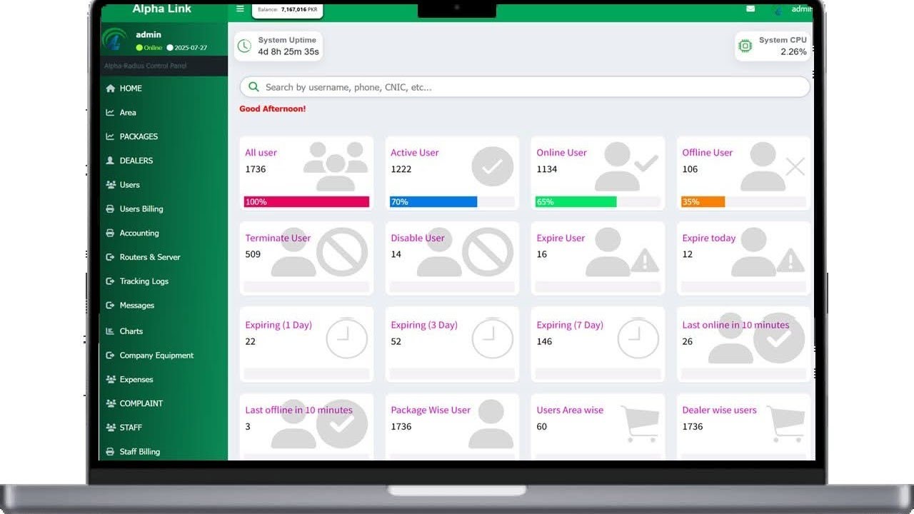 Alpha Radius ISP Management system | ISP best Radius Server Best Billing System