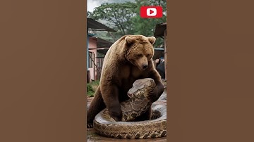 Bear vs Python Mostly Attack 😲#animals #wildlife #nature #usa #trending #viralreels
