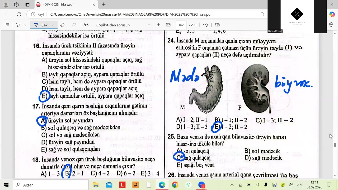 DİM-2025. Ürək və qan damarları test izahı 1-73