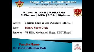 Binary Vapor Cycle by Dr. Dinesh Kumar Koli, Mechanical Engg. Department, SIRT Bhopal, SAGE GROUP