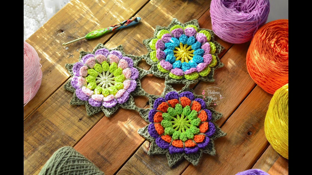 Rosetón colorido ( Técnicas y crochet )