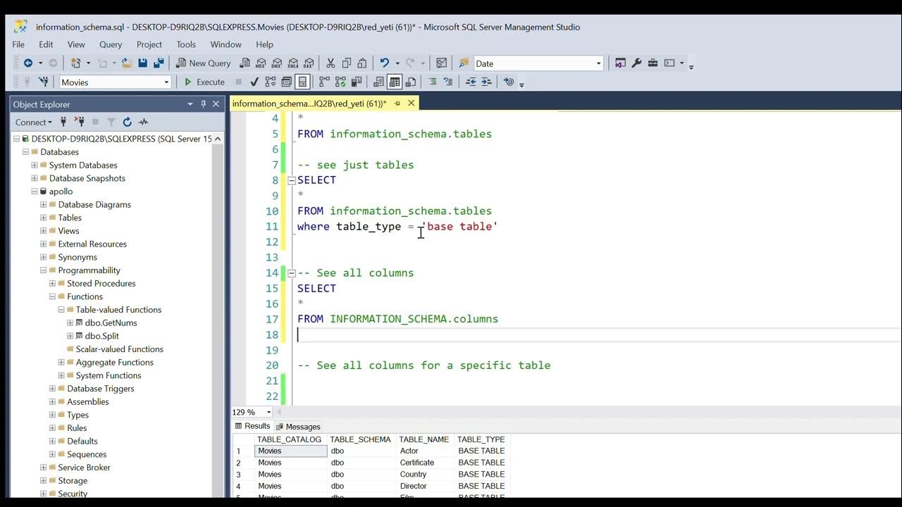Navigate your database using INFORMATION SCHEMA on SSMS - YouTube