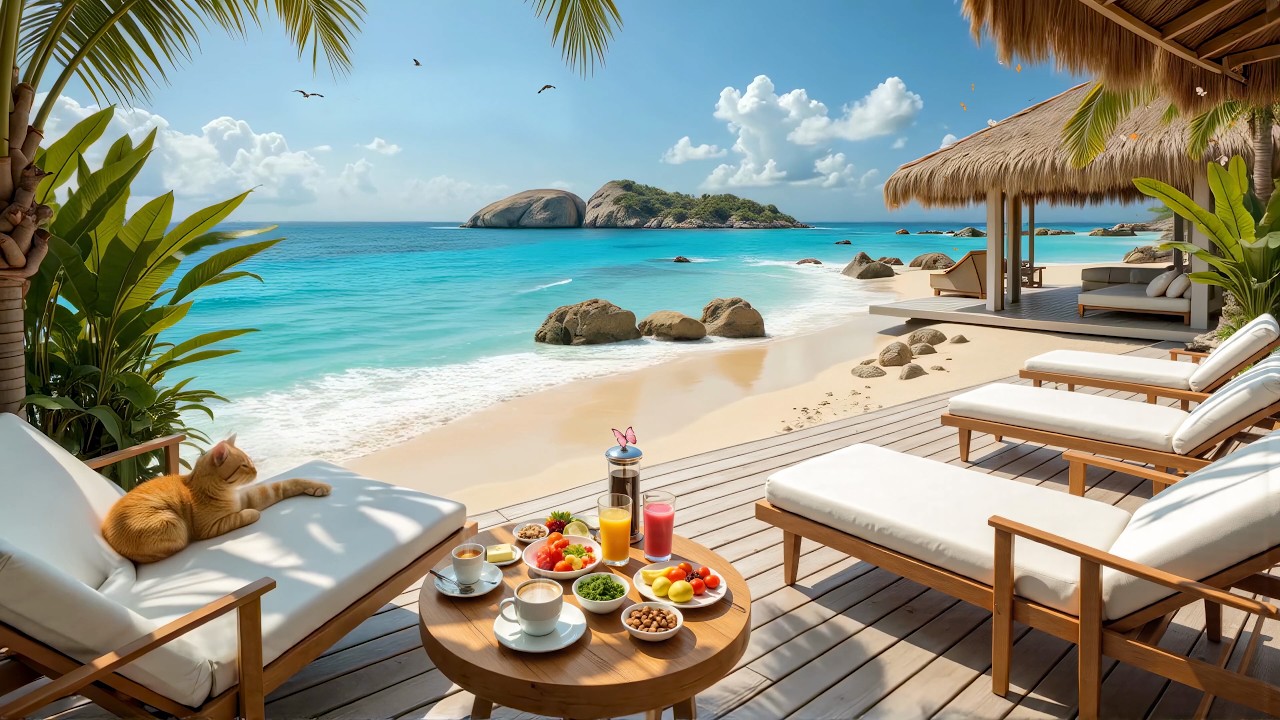 Relaxing Jazz Music at a Luxury Beach Resort with Beautiful Ocean View 🌴