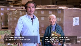 Dr. Jane Goodall showcases the 2020 Hanson Box sent to 20,000 UK Schools