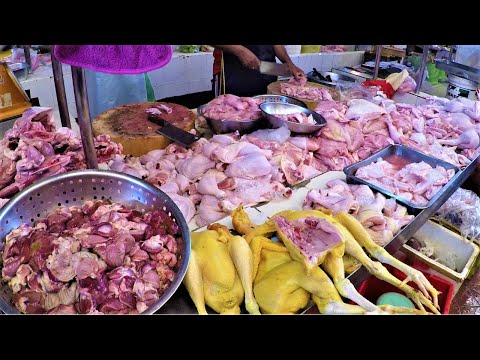 Street Food in Bangkok, Thailand. Cutting Skills. Best Stalls of Or Tor Kor and Bang Rak Markets