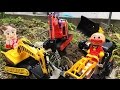 はたらくくるま ショベルカーやブルドーザーに乗って恐竜のティラノサウルスのおもちゃを開封して組み立てるよ! 働く車 子供向け動画 アンパンマン 工事現場 再現 建設機械 工事車両 トラック ユンボ
