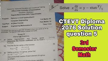 CTEVT Diploma 2076 question paper of Math Solution || 3rd Semester || homogeneous form 2076 question