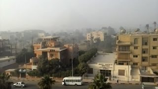 Egypt - Cairo - Giza - Pyramid of Cheope from hotel window (smog)