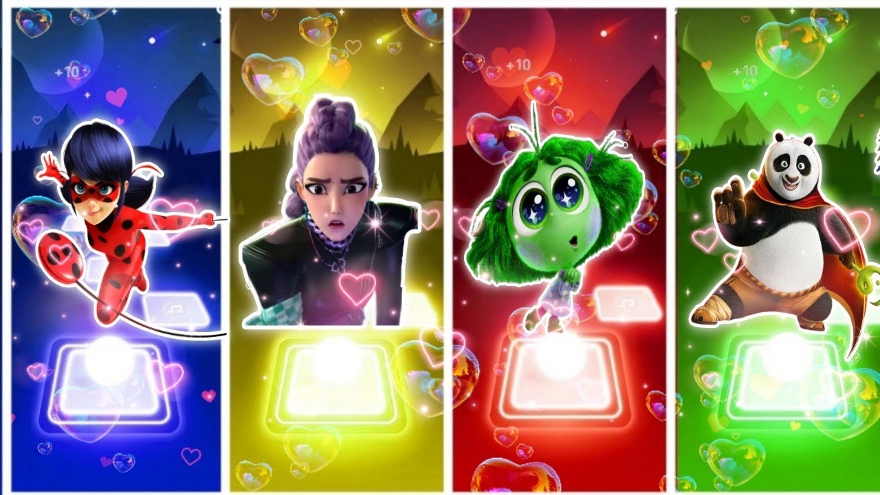 Super cat VS Lady bug VS KPOP Demon Hunters VS Inside Out 2 VS Kungfu Panda Tiles Hop EDM Rush 