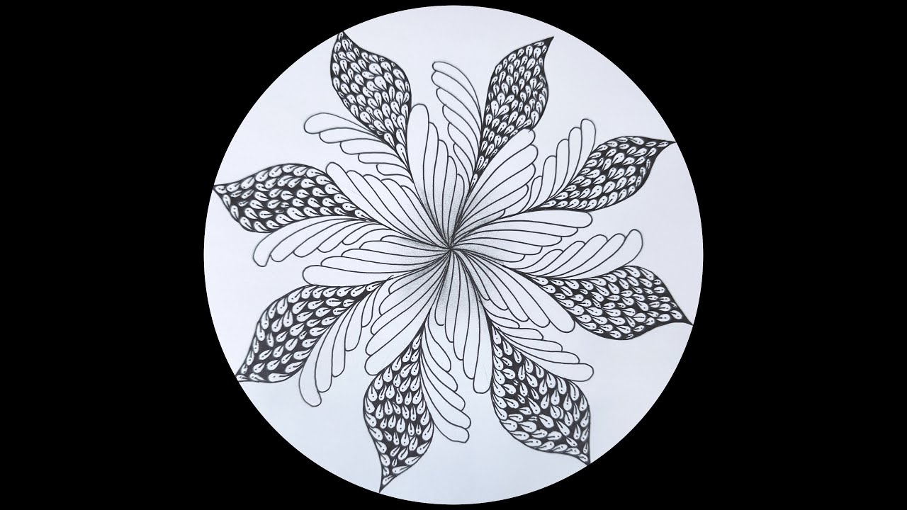 Step by Step Zentangle Flower pattern Drawing Tutorial zen moment - YouTube