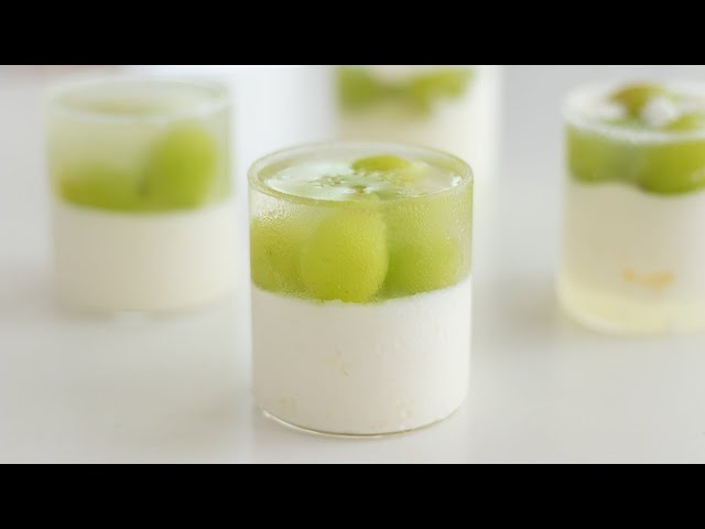 シャインマスカットのヨーグルトムース Green Grape Jelly & Yogurt Mousse＊Eggless & Without Oven｜HidaMari Cooking