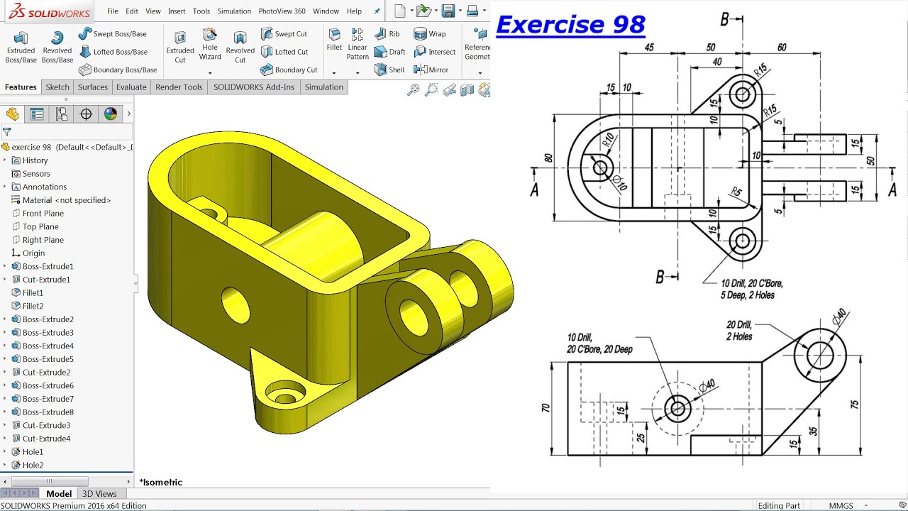 SolidWorks Tutorial for Beginners exercise 98 - YouTube