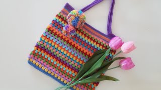 Çok kolay tığ işi yazlık çanta yapımı/ artan ipleri değerlendirelim/easy crochet summer bag