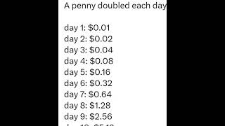 A penny doubled each day for a month: