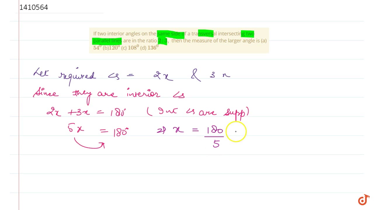 If Two Interior Angles On The Same Side Of A Transversal Intersecting Two Parallel Lines Are