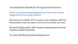Case Solution MasterCard Driving Financial Inclusion