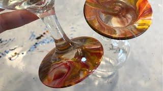 Acrylic Pouring  Simple Dip Technique on Wine Glasses