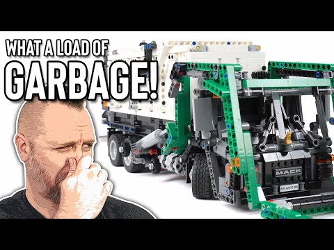 YouTube thumbnail: Is this better than the Mack Anthem?  LEGO Mack LR Garbage Truck build and overview